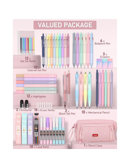 Set de Suministros Escolares Nicpro 78 Piezas Pastel Set de Suministros Escolares Nicpro 78 Piezas Pastel