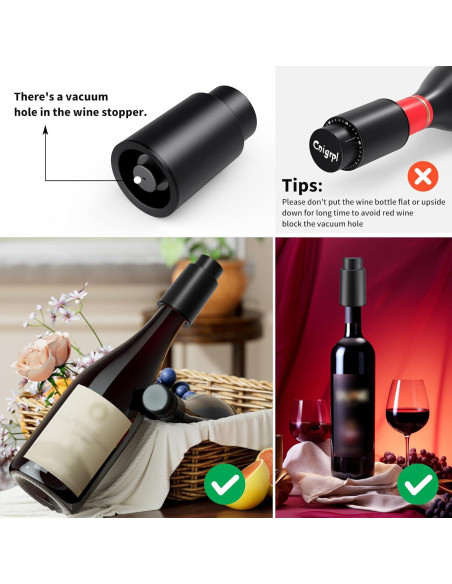 Tapones de Vino Cnigrpl 2-en-1 con Bomba de Vacío - Negro Tapones de Vino Cnigrpl 2-en-1 con Bomba de Vacío - Negro