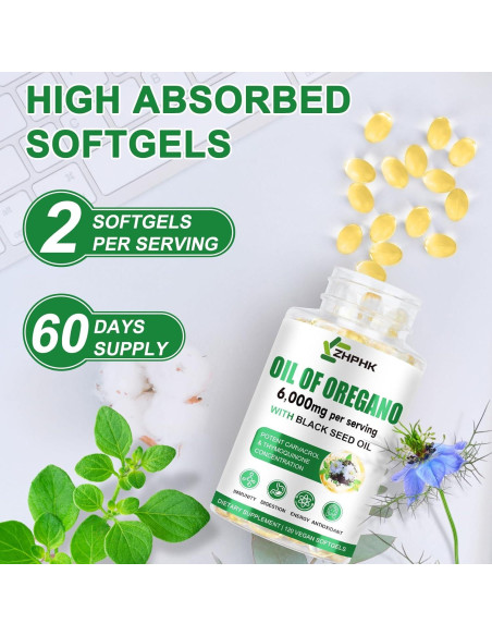 Aceite de Orégano Orgánico ZHPHK 6000mg 120 Gelatinas Blandas Aceite de Orégano Orgánico ZHPHK 6000mg 120 Gelatinas Blandas