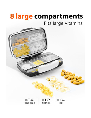 Organizador de Pastillas Bexeen AntiyL - Estuche Hermético Negro 8 Compartimentos