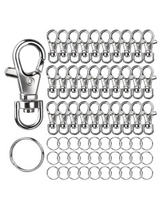 Kit de Llaveros LEOBRO 60pcs Ganchos y Anillos de Llave Plata