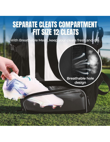 Mochila de Fútbol POIXM Negra 45L con Compartimentos y Velcro