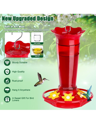 Alimentador de Colibríes Gbekery de Vidrio 0.28L Rojo Colgante