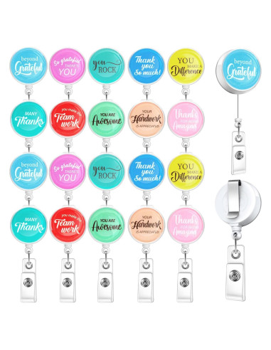 20 Insignias Retráctiles de Agradecimiento Piuaeue Brillantes