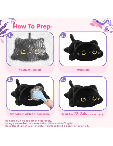 Almohada de Peluche Gato Negro Mewaii 33 cm Suave y Kawaii