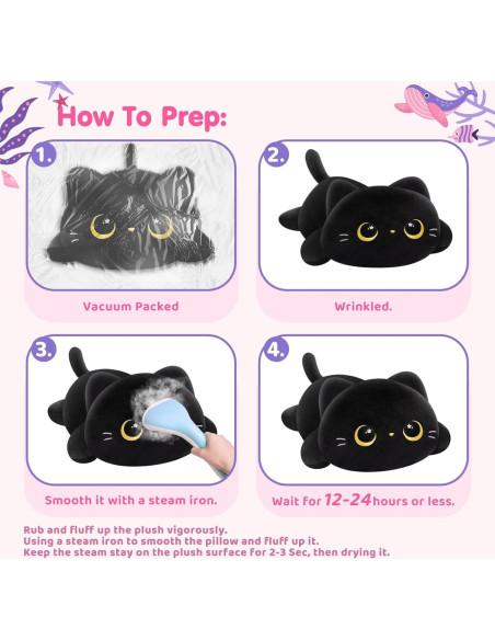 Almohada de Peluche Gato Negro Mewaii 33 cm Suave y Kawaii Almohada de Peluche Gato Negro Mewaii 33 cm Suave y Kawaii