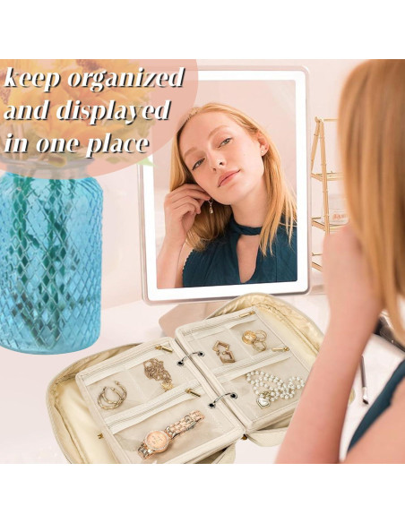 Organizador de Joyería de Viaje LingLingo Beige Impermeable Organizador de Joyería de Viaje LingLingo Beige Impermeable
