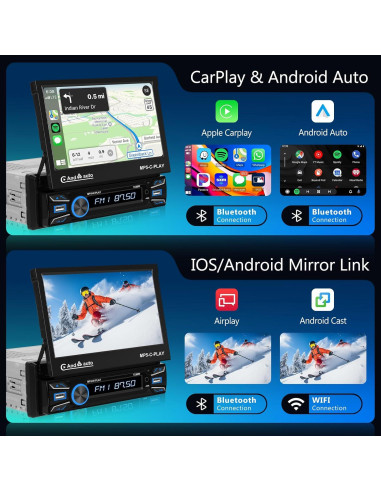 Estéreo de coche Hodozzy F133 1 Din 7" Carplay Android Auto