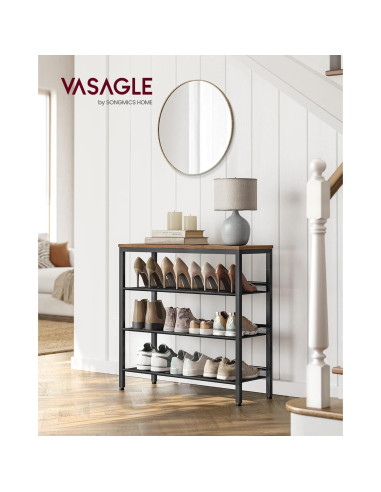 Zapatero VASAGLE 4 Niveles Industrial Marrón Rústico 73 cm
