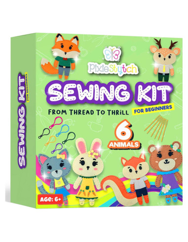 Kit de Costura para Niños Pixiestytch - 6 Proyectos de Animales
