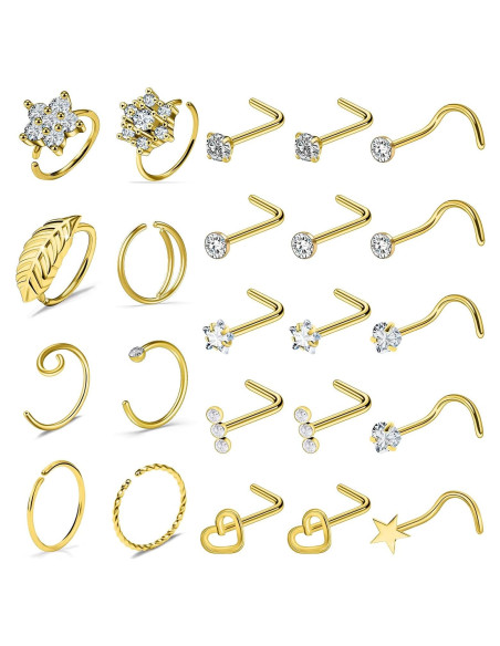 Anillos de Nariz Kridzisw 18G Acero Quirúrgico Hipoalergénico 42pcs Anillos de Nariz Kridzisw 18G Acero Quirúrgico Hipoalergénico 42pcs