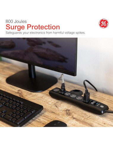 Protector contra sobretensiones GE 6 salidas 800 julios 1.83m negro
