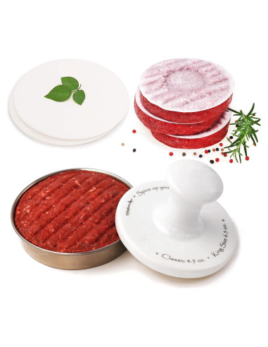 Prensa de Hamburguesas Meykers 5" Acero Inoxidable con 100 Papeles