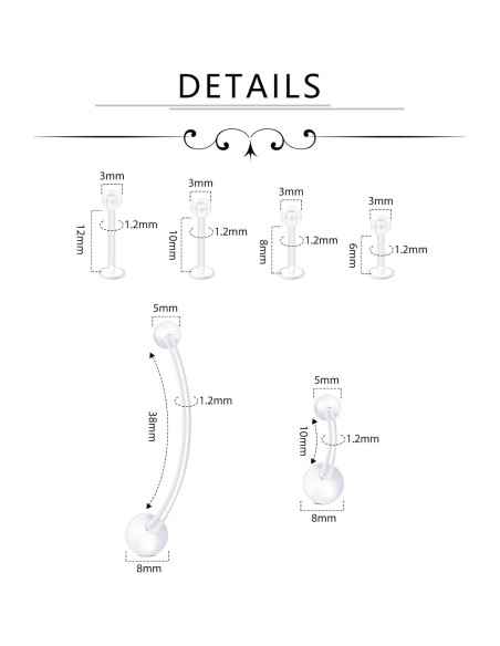D.Bella Kit 36pcs Retenedores de Piercing Bioflex Claro D.Bella Kit 36pcs Retenedores de Piercing Bioflex Claro