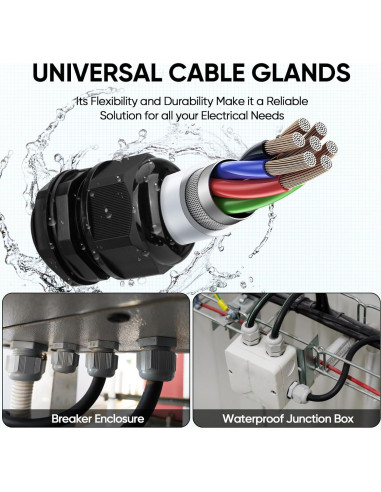 Kit de Conectores de Cable TICONN IP68 20 Pcs Negro