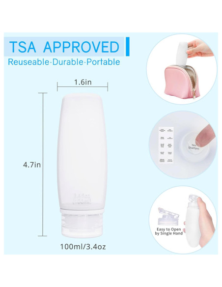 Set de 4 Botellas de Silicona para Viaje 100ml Craftend TSA Set de 4 Botellas de Silicona para Viaje 100ml Craftend TSA