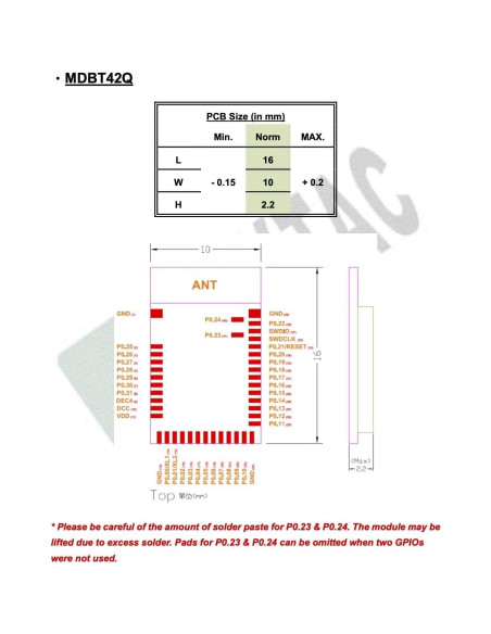 Módulo Bluetooth Raytac MDBT42Q-512KV2 32 GPIO BT5.2 Módulo Bluetooth Raytac MDBT42Q-512KV2 32 GPIO BT5.2