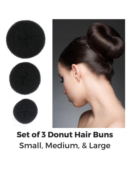 Creador de Moños de Dona Styla Hair - 3 Piezas Negras Creador de Moños de Dona Styla Hair - 3 Piezas Negras