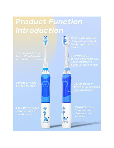 Cepillo de Dientes Eléctrico SEAGO SG-977 para Niños Azul