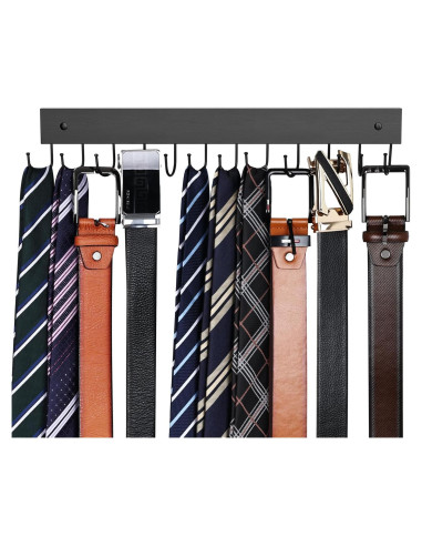 Perchero de Cinturones HAILMAJOR de Madera Negro 12 Ganchos