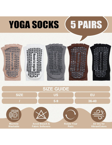 Calcetines de Yoga Sin Dedos Jeyiour 5 Pares Antideslizantes Calcetines de Yoga Sin Dedos Jeyiour 5 Pares Antideslizantes