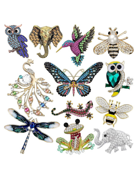 Set de 12 Broches de Animales Vintage Junkin con Cristales Set de 12 Broches de Animales Vintage Junkin con Cristales