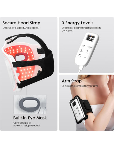 Máscara Facial LED Umitec AST-805B, Terapia de Luz 4 Modos