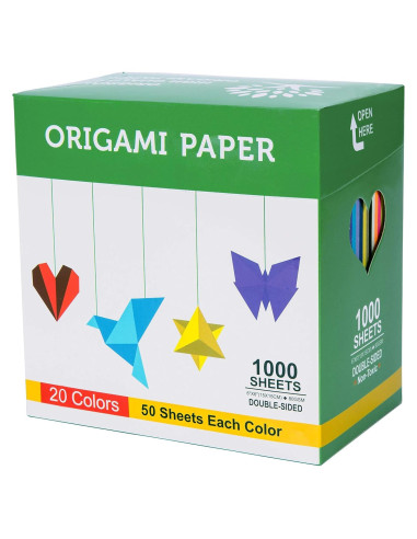 Kit de Papel Origami BUBU 1000 Hojas 15x15 cm Doble Cara 20 Colores