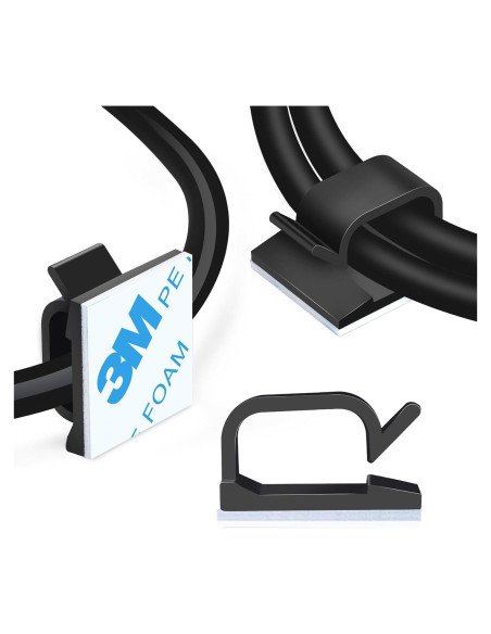 Clips de Cable Adhesivos XHF 60pcs Negro para Gestión de Cables