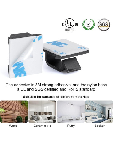 Clips de Cable Adhesivos XHF 60pcs Negro para Gestión de Cables