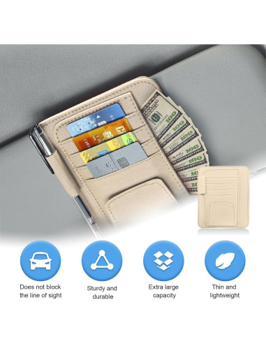 Organizador de Visera de Coche Augeny Beige, Almacenamiento Compacto