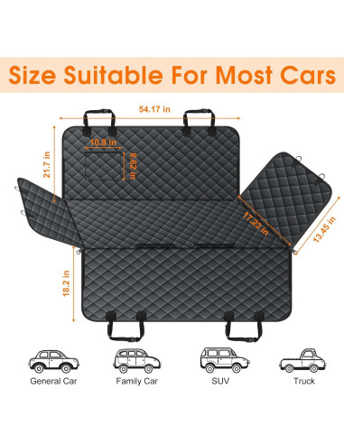 Funda de Asiento de Coche para Perros NECKORY - Impermeable, Antideslizante, Negro