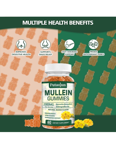 Gomitas de Mullein 2000mg - Salud Pulmonar - Sabor Mango