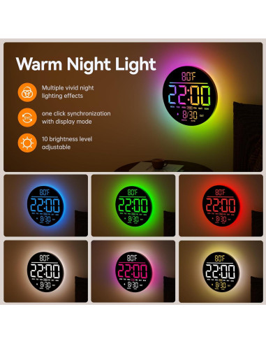 Reloj de Pared Digital JALL 25.4 cm LED RGB con Alarma