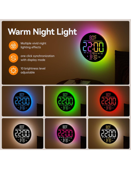 Reloj de Pared Digital JALL 25.4 cm LED RGB con Alarma Reloj de Pared Digital JALL 25.4 cm LED RGB con Alarma