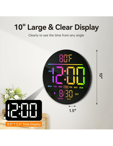 Reloj de Pared Digital JALL 25.4 cm LED RGB con Alarma