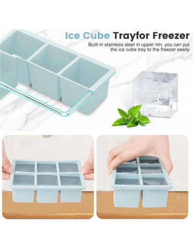 Bandeja de Hielo de Silicona Grande SAWNZC 3 Piezas Azul