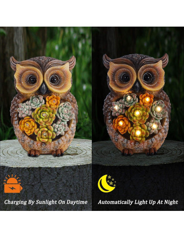 Estatua de Jardín Búho FORUP con Luces LED Solares 23.1 cm