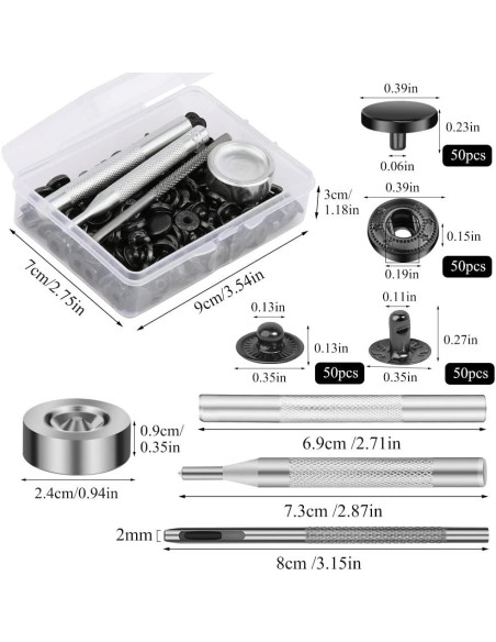 Kit de 50 Botones a Presión de Cuero TLKKUE 10mm con Herramientas Kit de 50 Botones a Presión de Cuero TLKKUE 10mm con Herramientas