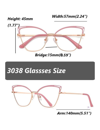 Gafas de Luz Azul para Mujer Ojo de Gato Metal Rosa Dorado