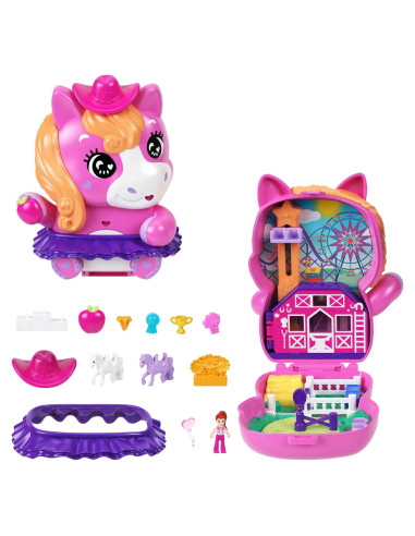 Compacto Rodeo de Ponis Polly Pocket con 1 Muñeca y Accesorios