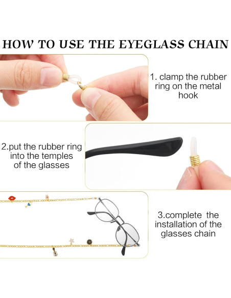 Cadena de Gafas Tondiamo 4 Pcs Doradas con Charms DIY Cadena de Gafas Tondiamo 4 Pcs Doradas con Charms DIY