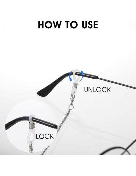 Cadena de Gafas Lusofie 3 Pcs con 6 Conectores Ajustables Cadena de Gafas Lusofie 3 Pcs con 6 Conectores Ajustables