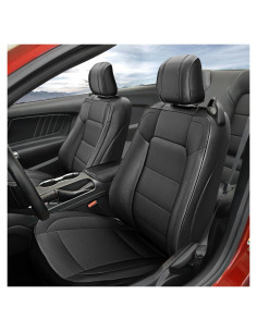 Fundas de Asiento GIANT PANDA para Ford Mustang Convertible 2015-2025, Cuero Sintético Negro