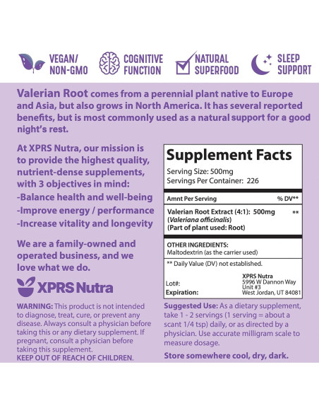 Extracto de Raíz de Valeriana en Polvo XPRS Nutra 113g Extracto de Raíz de Valeriana en Polvo XPRS Nutra 113g