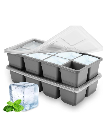 Bandejas de Hielo Grandes Jrisbo 2 Piezas Silicona 16 Cubos Bandejas de Hielo Grandes Jrisbo 2 Piezas Silicona 16 Cubos