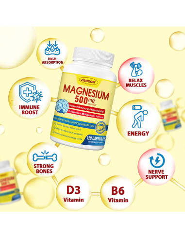 Suplemento de Magnesio 10 en 1 ZEBORA 500mg 120 Cápsulas