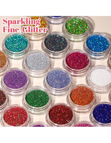 LEOBRO Brillo Fino Holográfico 24 Colores para Manualidades