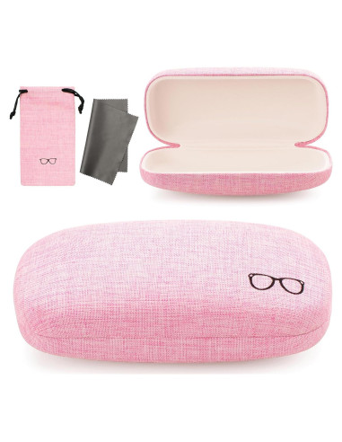 Estuche Duro para Gafas Vemiss Rosa Grande con Paño de Limpieza