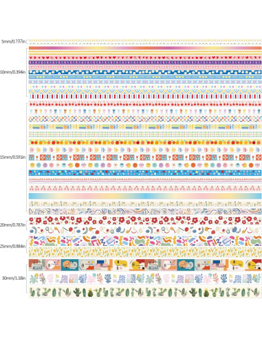35 Rollos de Cinta Washi Emmoolife 5-30mm x 3m Decorativas